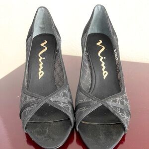 Nina Black Open Toe Dress Heels